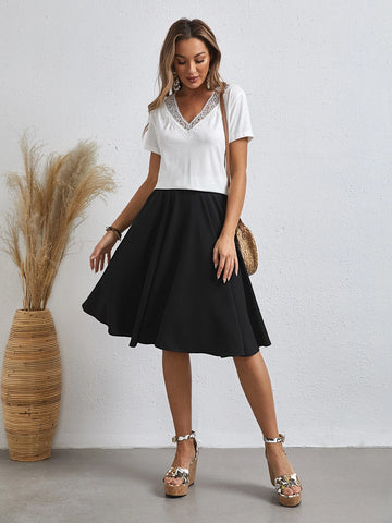 EMERY ROSE Solid Flared Skirt