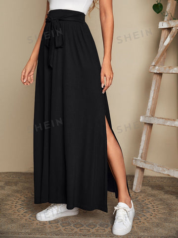 EMERY ROSE Split Hem Tie Front Skirt