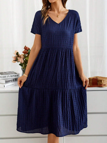 EMERY ROSE Summer Holiday V-Neck Short Sleeve Women's Dress With Countryside Style