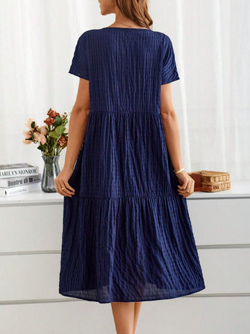 EMERY ROSE Summer Holiday V-Neck Short Sleeve Women's Dress With Countryside Style