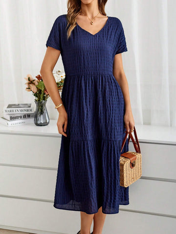 EMERY ROSE Summer Holiday V-Neck Short Sleeve Women's Dress With Countryside Style