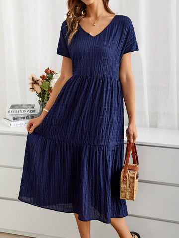 EMERY ROSE Summer Holiday V-Neck Short Sleeve Women's Dress With Countryside Style