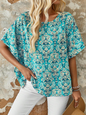 EMERY ROSE Summer Round Neck Pattern Women's Shirt