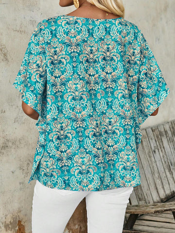 EMERY ROSE Summer Round Neck Pattern Women's Shirt