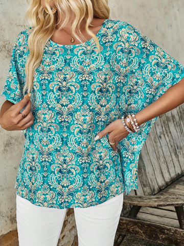 EMERY ROSE Summer Round Neck Pattern Women's Shirt