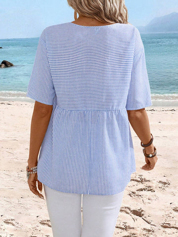 EMERY ROSE Summer Striped Doll Top, Bohemian Style Women's Shirt Perfect For Outings