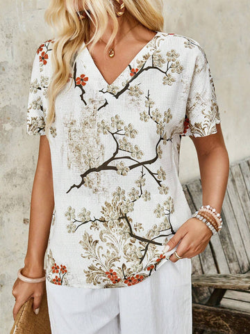 EMERY ROSE Summer V-Neck Women's Blouse