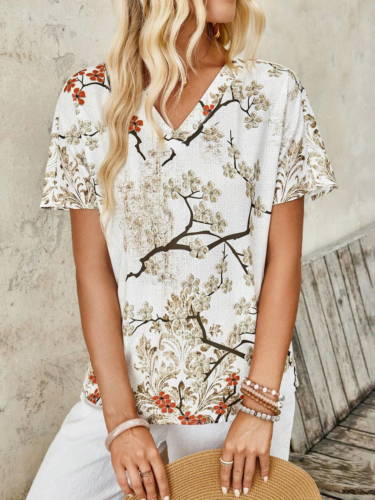 EMERY ROSE Summer V-Neck Women's Blouse