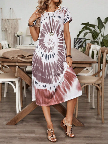 EMERY ROSE Summer Women's Tie-Dye Printed Split Dress
