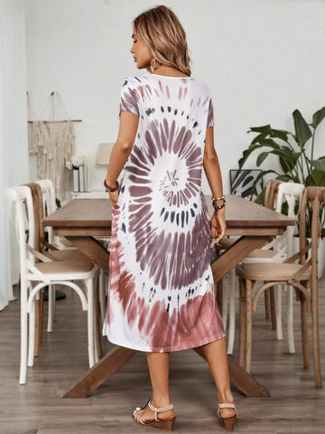 EMERY ROSE Summer Women's Tie-Dye Printed Split Dress