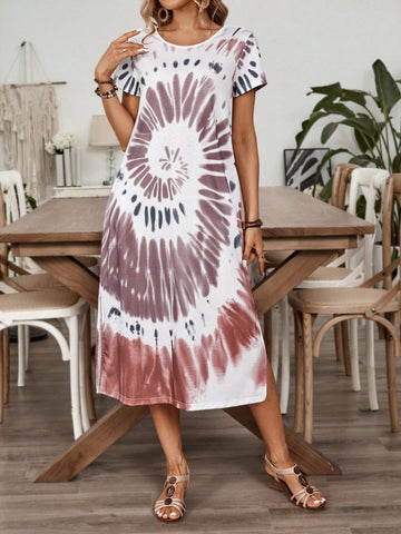 EMERY ROSE Summer Women's Tie-Dye Printed Split Dress