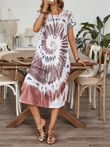 EMERY ROSE Summer Women's Tie-Dye Printed Split Dress