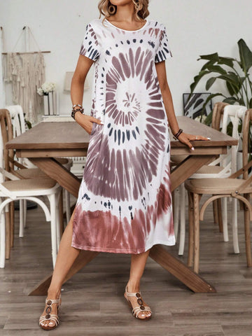 EMERY ROSE Summer Women's Tie-Dye Printed Split Dress