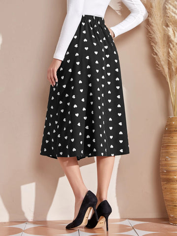 EMERY ROSE Tie Waist Heart Print Skirt