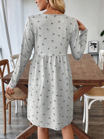 EMERY ROSE Valentine's Day Women's Holiday Casual Bow Decor Printed Short Dress