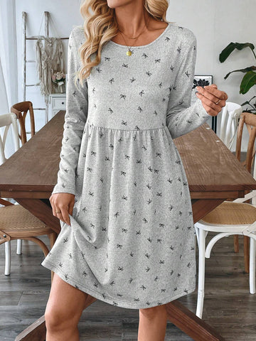 EMERY ROSE Valentine's Day Women's Holiday Casual Bow Decor Printed Short Dress