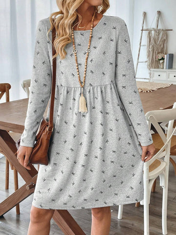 EMERY ROSE Valentine's Day Women's Holiday Casual Bow Decor Printed Short Dress