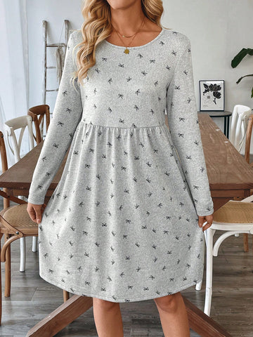 EMERY ROSE Valentine's Day Women's Holiday Casual Bow Decor Printed Short Dress