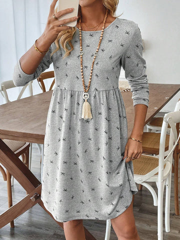 EMERY ROSE Valentine's Day Women's Holiday Casual Bow Decor Printed Short Dress