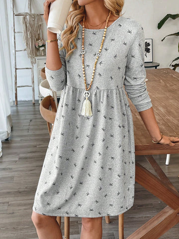 EMERY ROSE Valentine's Day Women's Holiday Casual Bow Decor Printed Short Dress