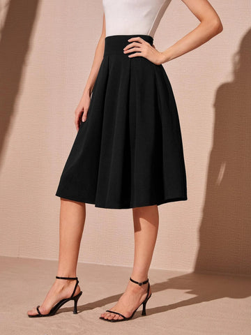 EMERY ROSE Wide Waistband Fold Pleated Skirt