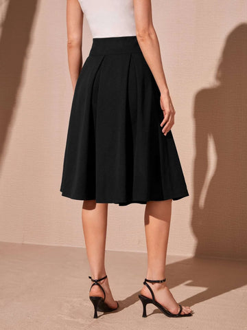 EMERY ROSE Wide Waistband Fold Pleated Skirt