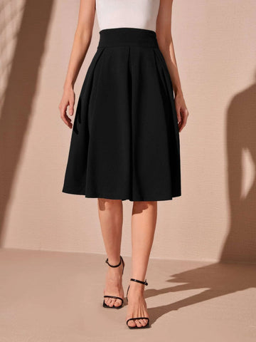 EMERY ROSE Wide Waistband Fold Pleated Skirt