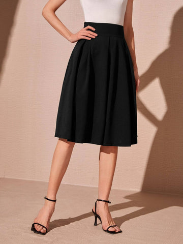 EMERY ROSE Wide Waistband Fold Pleated Skirt