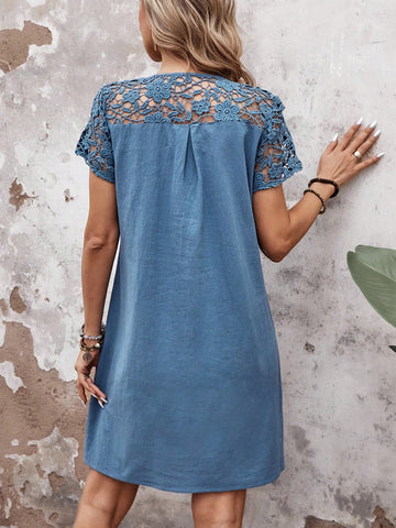 EMERY ROSE Women'S Vintage Casual Lace Splice Summer Dress