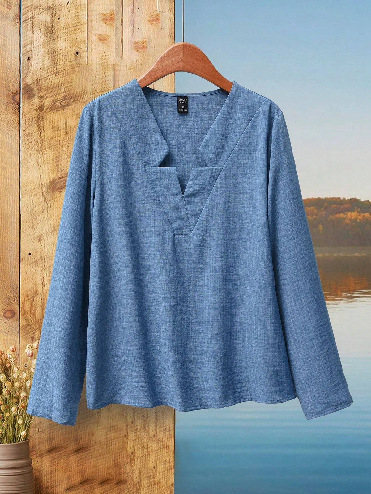 EMERY ROSE Women Autumn Casual Notch Neck Blouse