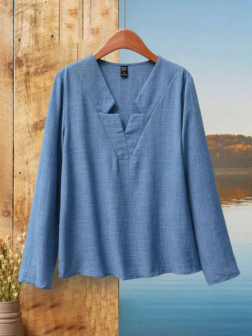 EMERY ROSE Women Autumn Casual Notch Neck Blouse