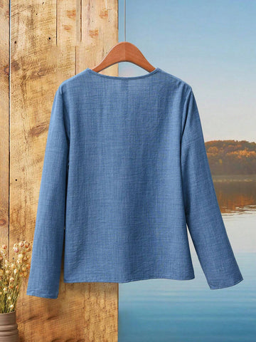 EMERY ROSE Women Autumn Casual Notch Neck Blouse