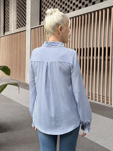 EMERY ROSE Women Autumn Striped Long Sleeve Casual Single-Breasted Cuffed Shirt