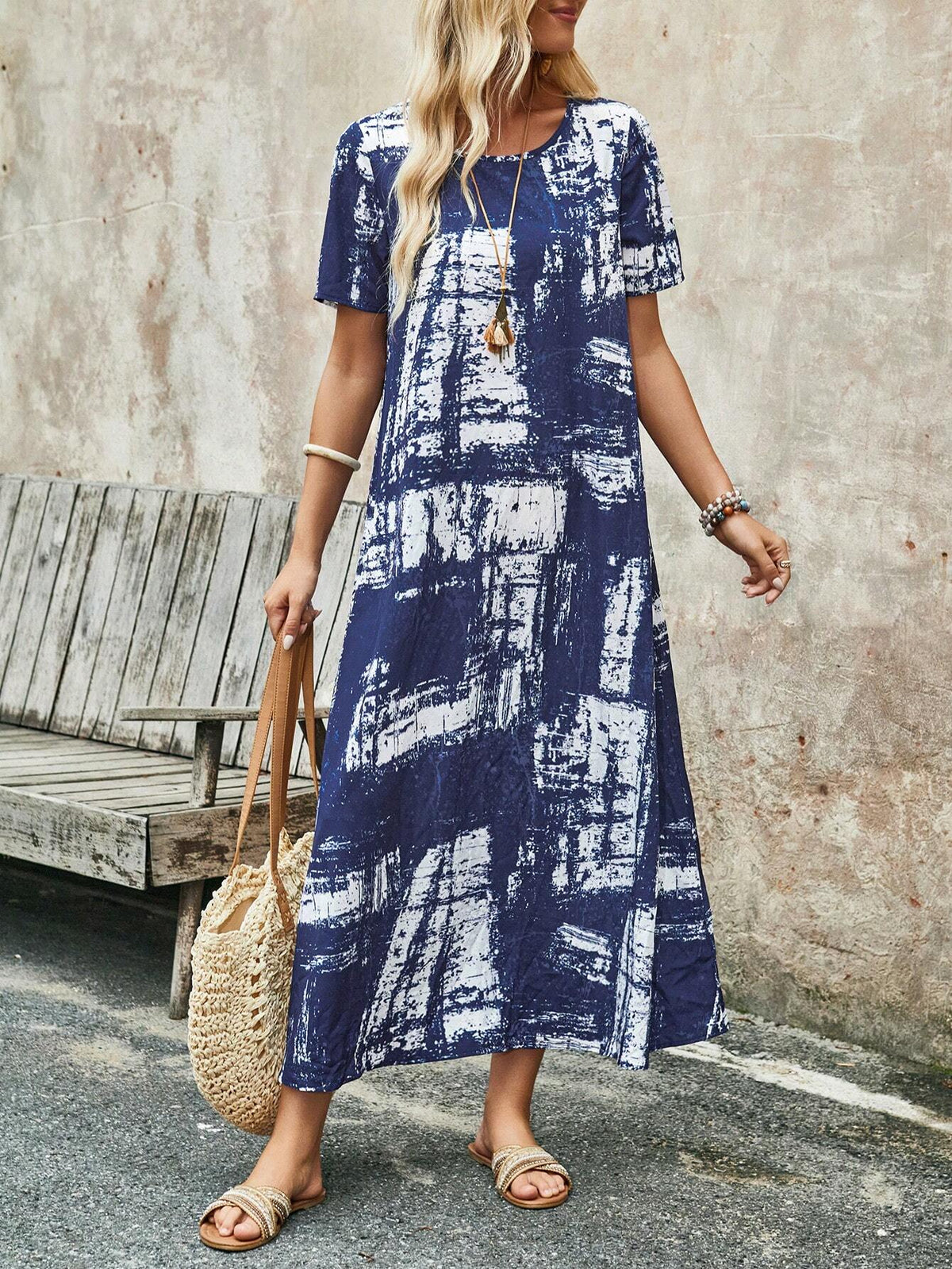 EMERY ROSE Women Bohemian Tie Dye Printed Dress For Vacation & Leisure