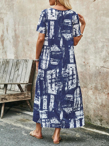EMERY ROSE Women Bohemian Tie Dye Printed Dress For Vacation & Leisure