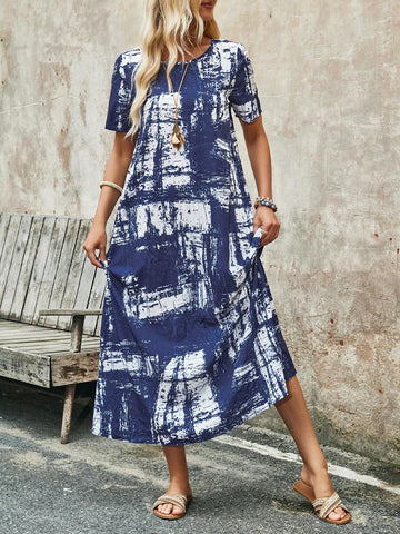 EMERY ROSE Women Bohemian Tie Dye Printed Dress For Vacation & Leisure
