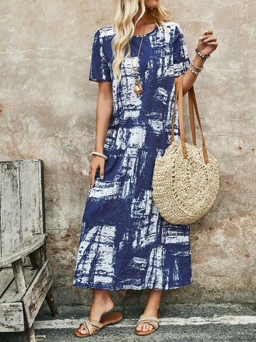 EMERY ROSE Women Bohemian Tie Dye Printed Dress For Vacation & Leisure