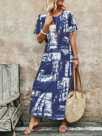 EMERY ROSE Women Bohemian Tie Dye Printed Dress For Vacation & Leisure