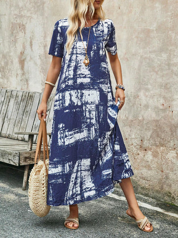 EMERY ROSE Women Bohemian Tie Dye Printed Dress For Vacation & Leisure