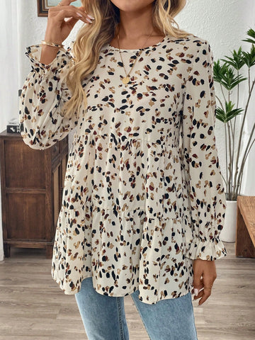 EMERY ROSE Women Casual Allover Printed Ruffle Sleeve Babydoll Shirt