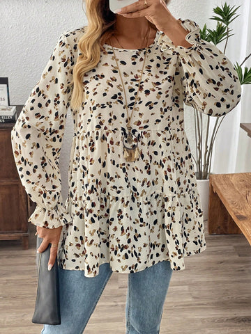 EMERY ROSE Women Casual Allover Printed Ruffle Sleeve Babydoll Shirt