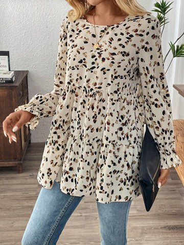 EMERY ROSE Women Casual Allover Printed Ruffle Sleeve Babydoll Shirt