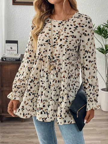 EMERY ROSE Women Casual Allover Printed Ruffle Sleeve Babydoll Shirt
