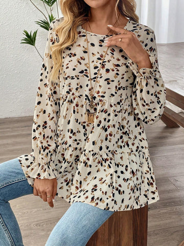 EMERY ROSE Women Casual Allover Printed Ruffle Sleeve Babydoll Shirt