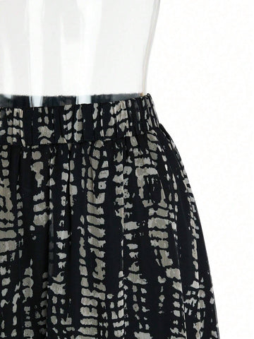 EMERY ROSE Women Casual Elastic Waist Full Allover Print A-Line Skirt, Suitable For Daily Wear And Outings, Autumn Maxi Women Outfit