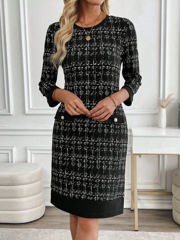 EMERY ROSE Women Checkered Casual Commuter Dress For Autumn