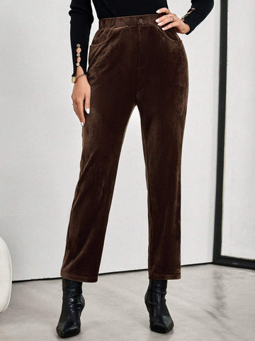 EMERY ROSE Women Corduroy Nomadic Style Brown Pants