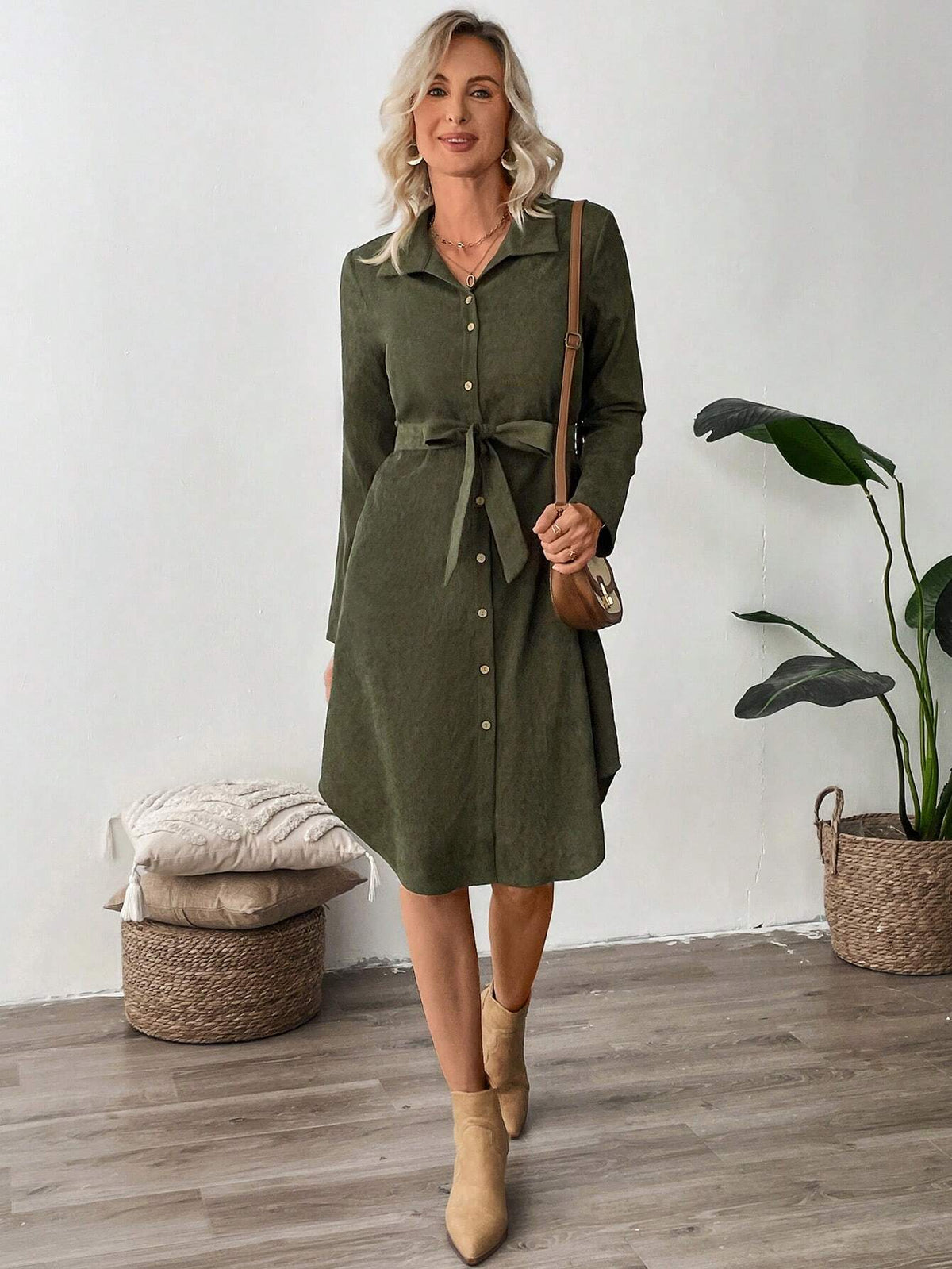 EMERY ROSE Women Corduroy Shirtdress, Button-Up Closure, Autumn/Winter