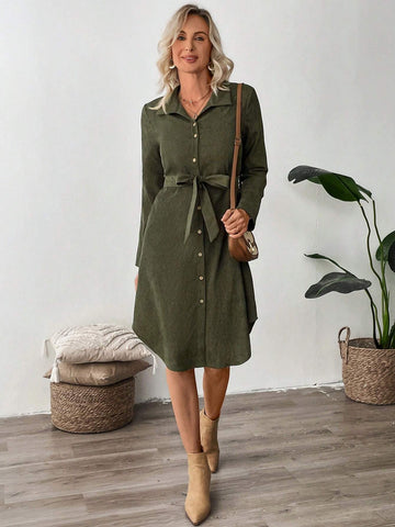 EMERY ROSE Women Corduroy Shirtdress, Button-Up Closure, Autumn/Winter