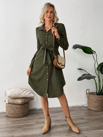 EMERY ROSE Women Corduroy Shirtdress, Button-Up Closure, Autumn/Winter